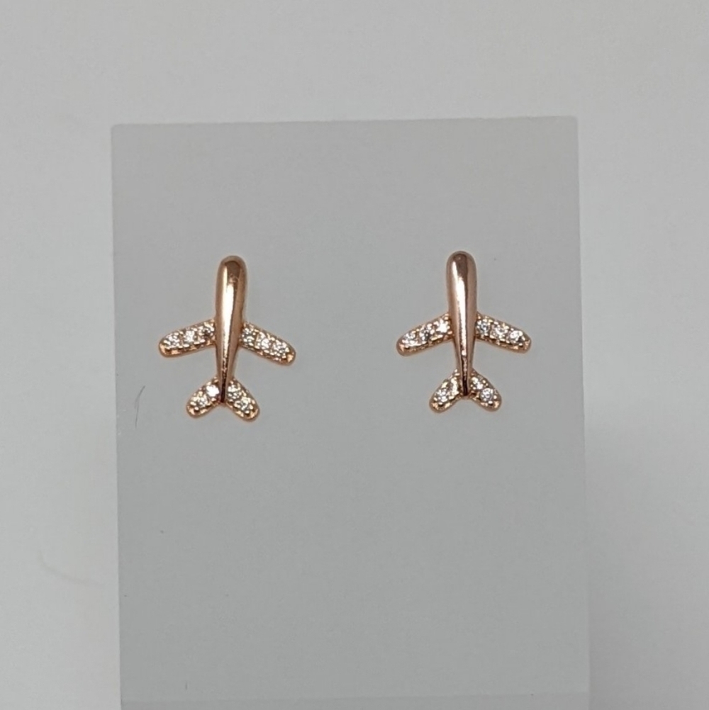 Airplane sterling silver rose gold stud earrings